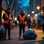 organisation de maraudes nocturnes pour venir en aide aux sans-abri de la métropole, coordonnée par un collectif engagé dans le soutien des personnes en grande précarité.
