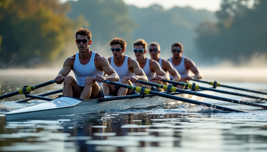 optimisez la coordination des équipes d'aviron grâce à la synchronisation des mouvements guidée par la cadence vocale du barreur, améliorant ainsi la performance et l'harmonie à bord.