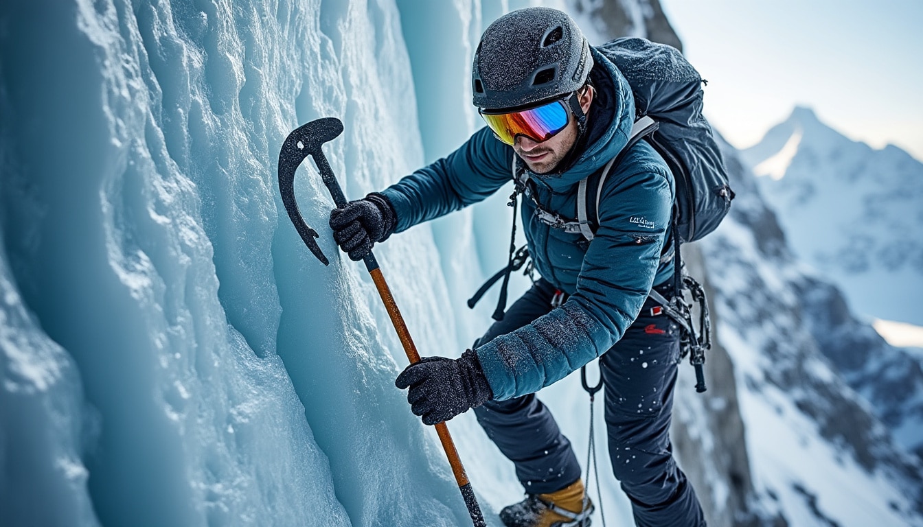 découvrez comment le piolet traction garantit une accroche optimale sur la glace verticale pour les alpinistes hivernaux, assurant sécurité et performance lors de vos ascensions glacées.