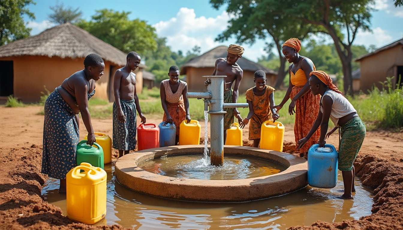 assurez un accès durable à l'eau potable dans les villages grâce au financement de forages de puits par le fonds hydraulique, améliorant la qualité de vie des communautés rurales.