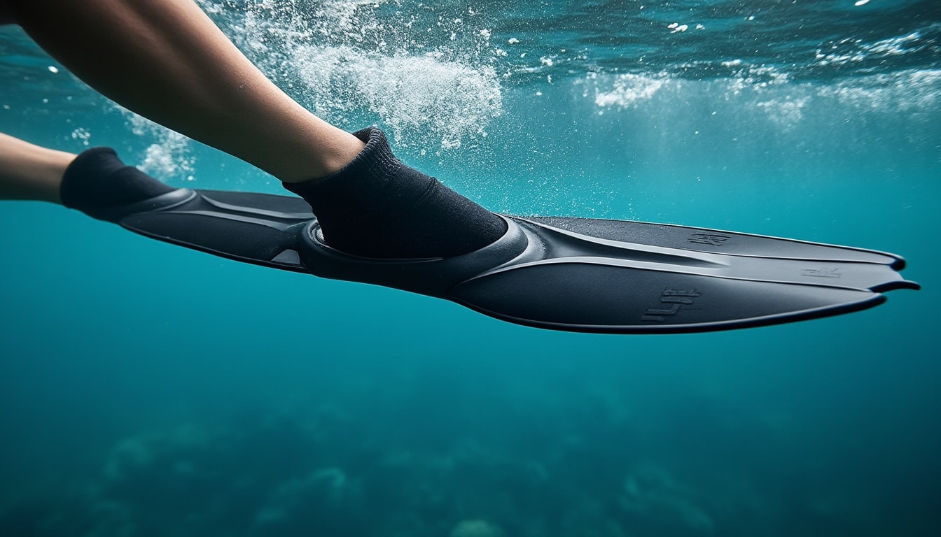 découvrez comment la conception optimisée des palmes d'apnée de profondeur améliore la transmission de la force propulsive pour des performances accrues sous l'eau.